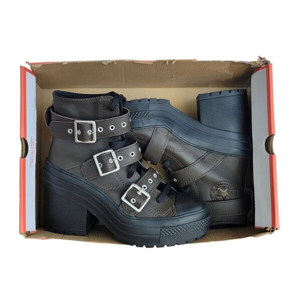 ❤️Converse Chuck 70 De Luxe Heel Leather Buckles Womens Boots Sz 7 Brown A12209C - Picture 7 of 12